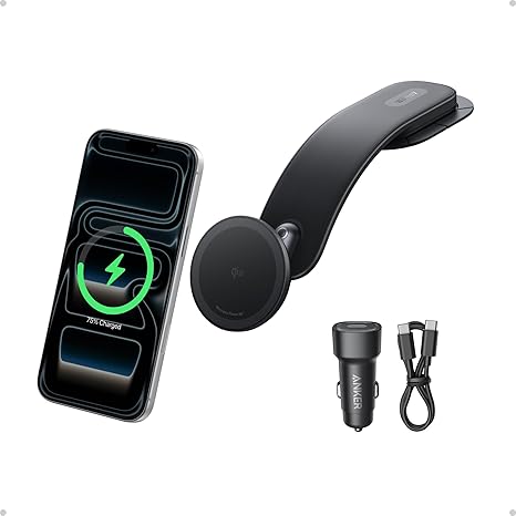 Anker Nano Magnetic Wireless Car Charger, 360° Adjustable Mount Car Charger with Detachable Pad, 15W Qi2 Certified with Alloy Bracket, Fast Charging for iPhone 17/16/15/14/13 Series (Adapter Included)