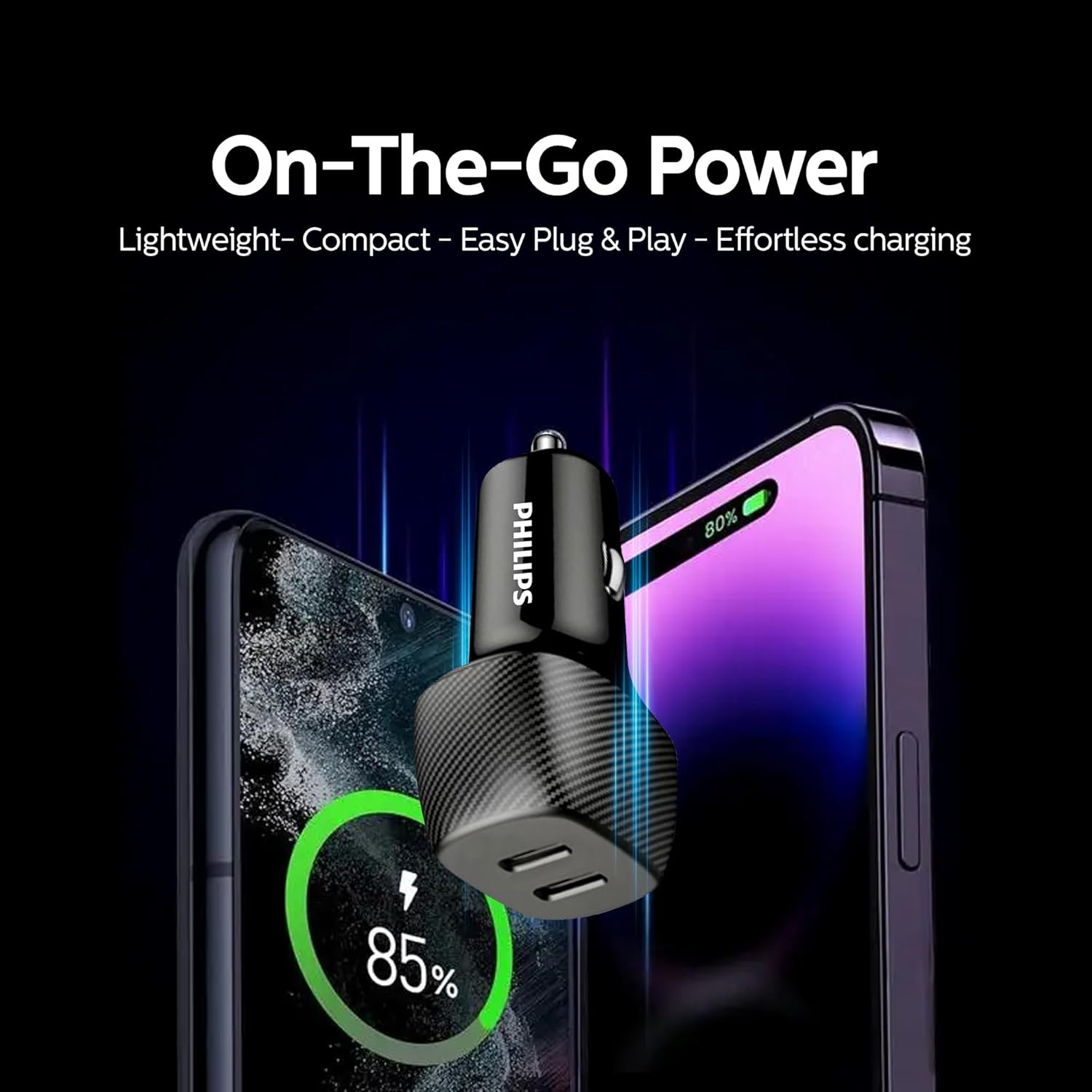Philips 60W Dual Port USB-C Car Charger,20V Universal Car Charger, without cable Philips 60W Dual Port USB-C Car Charger,20V Universal Car Charger, without cable