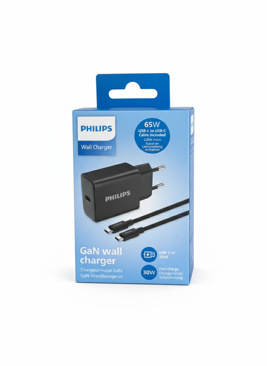 Philips GaN wall charger USB-C 30W - With cable Philips GaN wall charger USB-C 30W - With cable