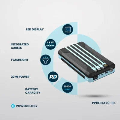 Powerology 16000mAh Solar Multi-Cable Power Bank PP070 Powerology 16000mAh Solar Multi-Cable Power Bank PP070