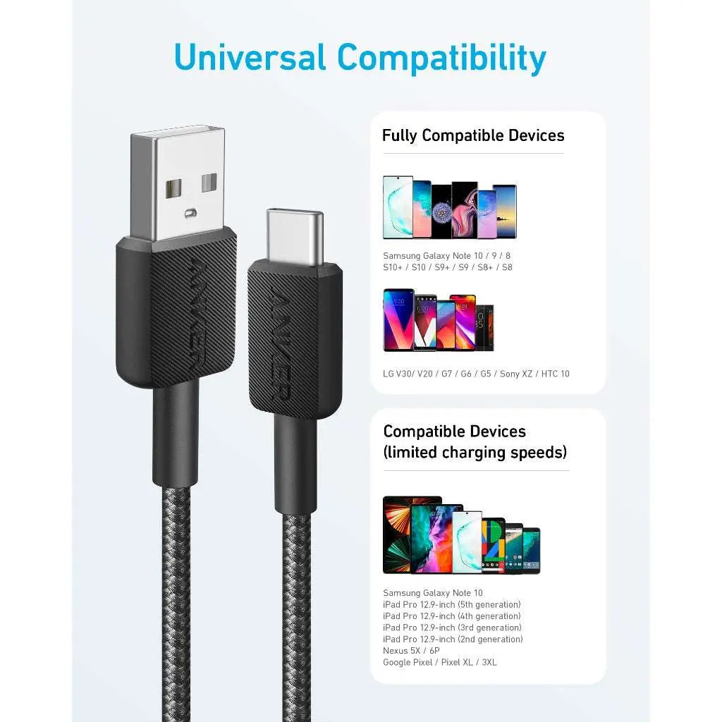 Anker 322 PowerLine USB A to USB C Fast Charging 3ft/0.9m Cable Anker 322 PowerLine USB A to USB C Fast Charging 3ft/0.9m Cable